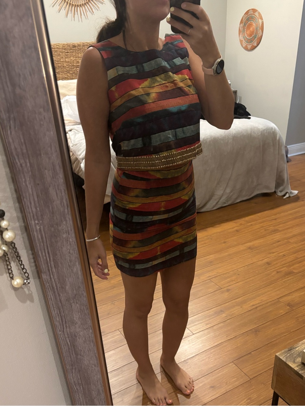 Cantao Striped Multicolor Sleeveless Casual Dress with Beaded Hem